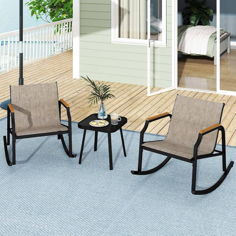 3 PCS Rocking Bistro Set Outdoor Furniture Set w/ Rocking Chairs