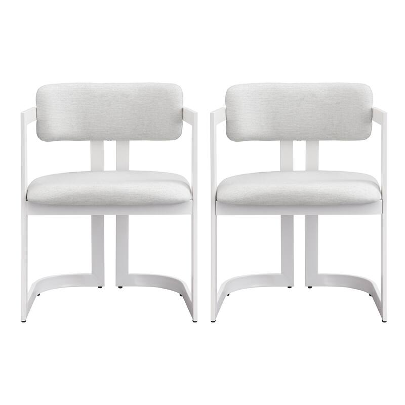 Upholstered Dining Chairs Set of 2, Fabric Armchairs with Beige Seating White Metal Frame, 265 LBS Weight Capacity