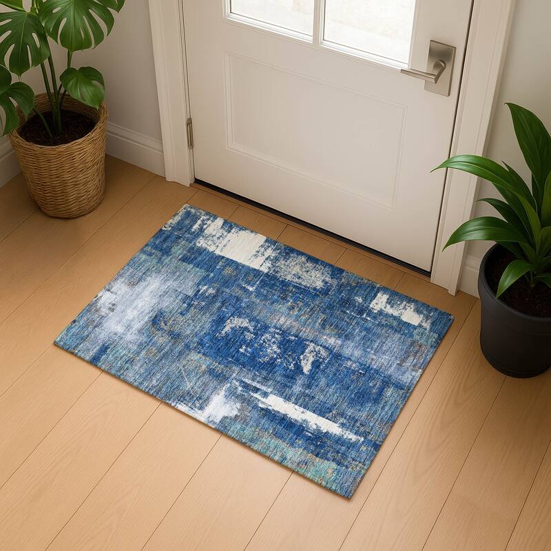 Premium Washable Super Soft Abstract Impressions Mayfield Rug - Navy - 1'8" x 2'6"