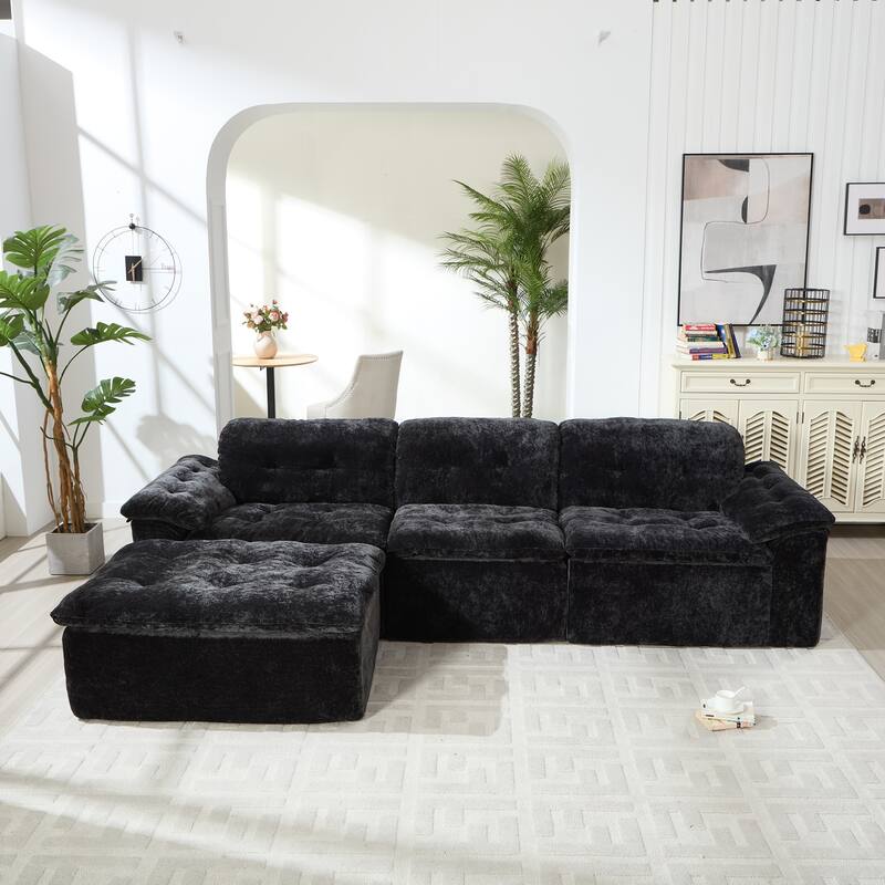 Modular Convertible Cushioned Sleeper Sofa Set - Black(3 Seat+1 Ottoman)