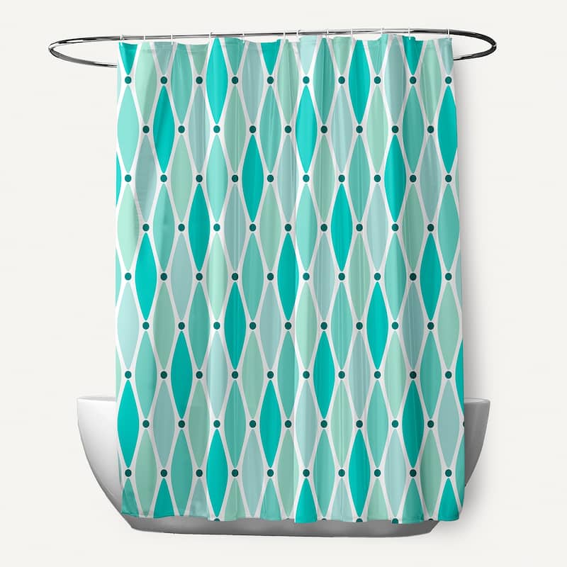 71 x 74-inch Wavy Geometric Print Shower Curtain - Aqua