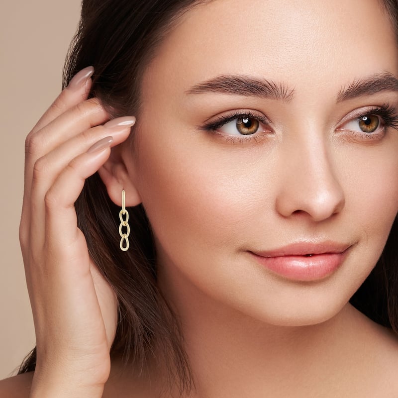 Soleil 14K Gold Tri Curb Chain Dangle Earrings