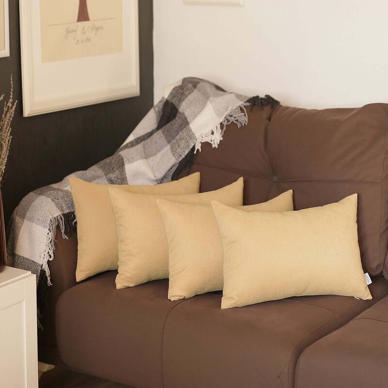 Farmhouse Set of 4 Decorative Throw Pillow Square and Lumbar - 12" x 20" - Beige