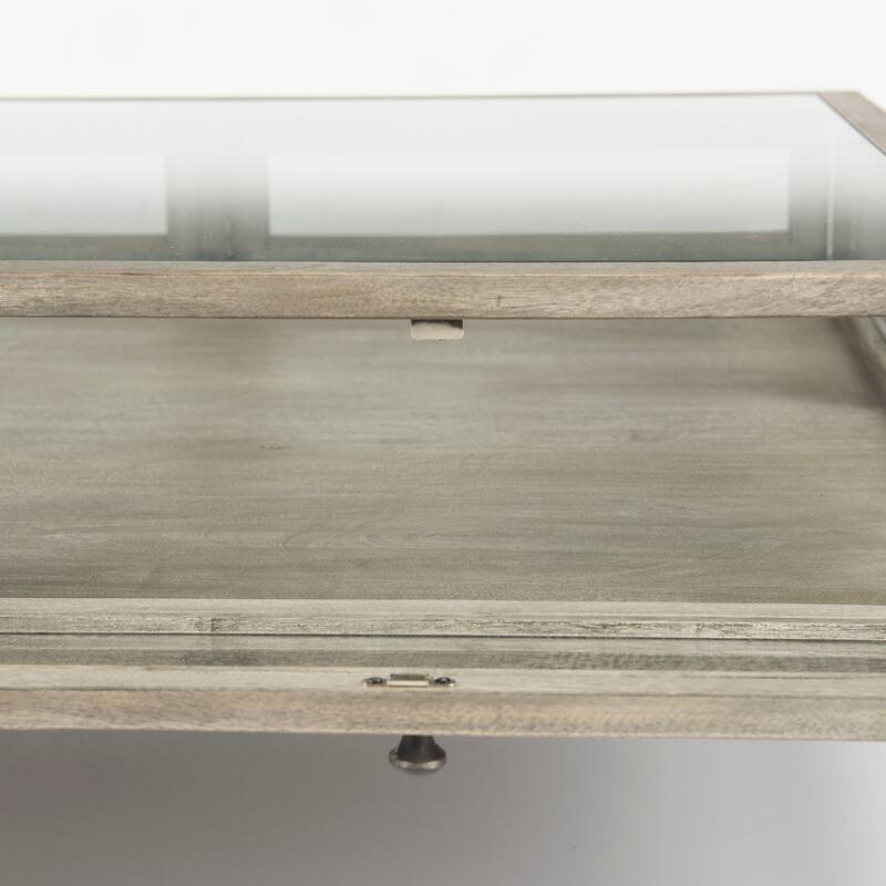 Arelius Light Brown Solid Wood w/ Black Iron Base Square Display Coffee Table