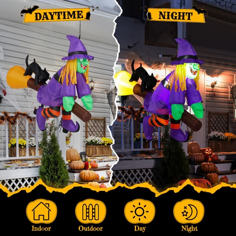 Halloween Inflatable Witch Outdoor Decor with Built-in LED Lights