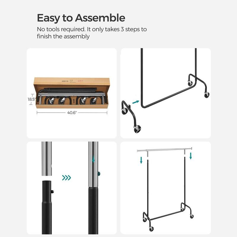 Rolling Clothes Rack with Sturdy Steel Tubes and Extra Load Capacity 2 Lockable Casters - 43.3" x 17.7" x 63"