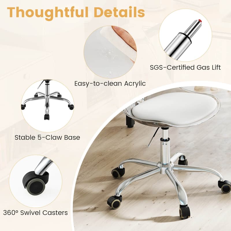 Costway 1/2 PCS Clear Desk Chair with Swivel Seat & Soft PU Leather - See Details