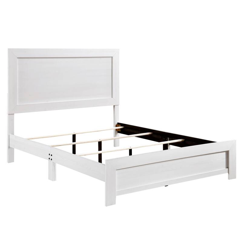 Queen Size Panel Bed with Headboard and Footboard, White Finish, Bed in a Box