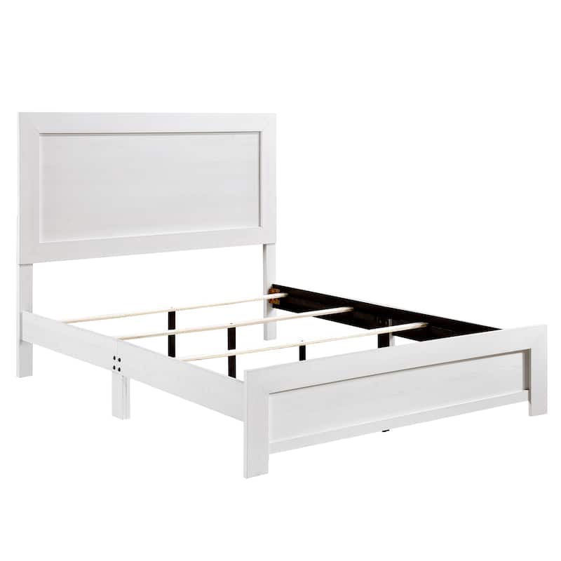 White Finish Full Size Panel Bed Wooden Bedroom Furniture 1pc