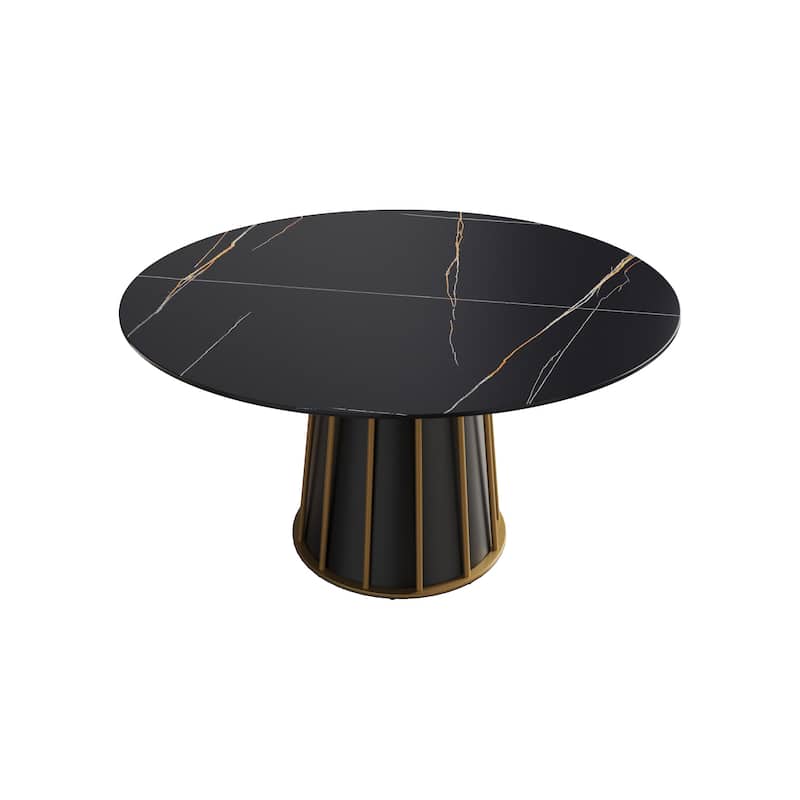 Round Metal Pedestal Dining Table Round Sintered Stone Table.