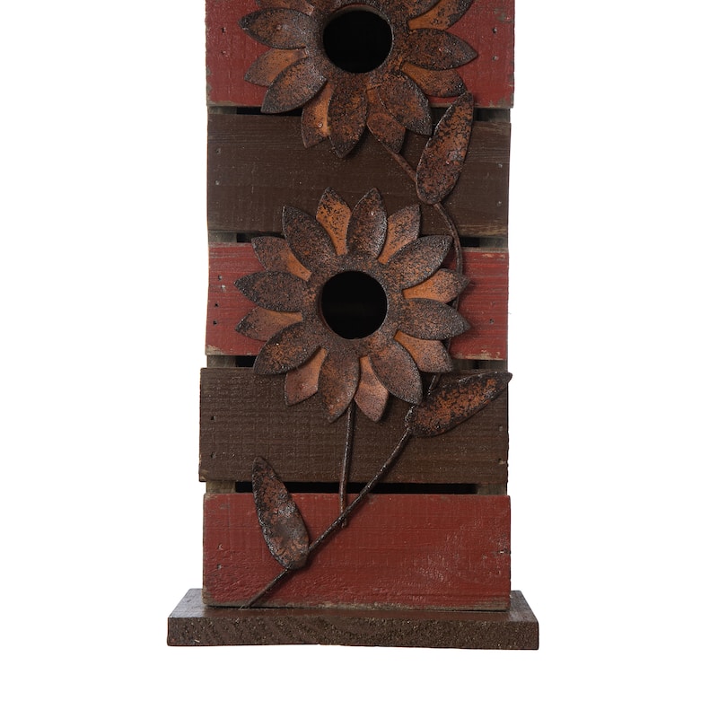 Glitzhome 14.5"H Two-Tiered Distressed Solid Wood Cottage Birdhouse with Flowers - 14.5"