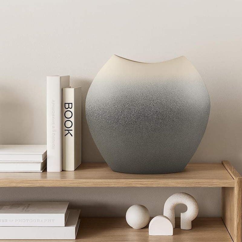 Aria Home Ceramic Oval Vase in Gray Finish Modern Decorative Accent