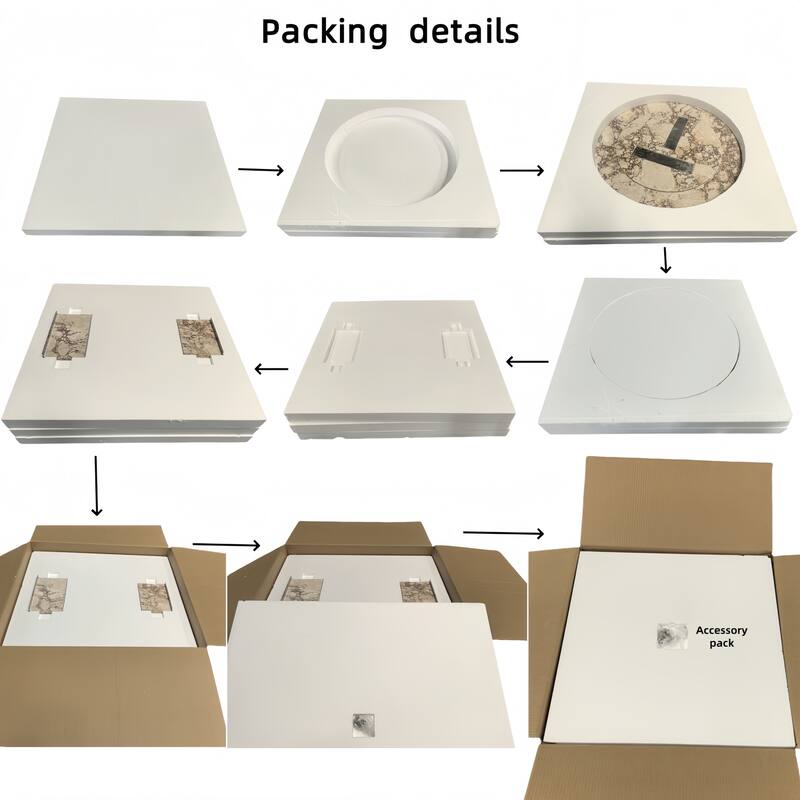 Roomfitters Natural Marble Coffee Table, Round Living Room Table, Solid Stone Modern Center Table, Genuine Marble