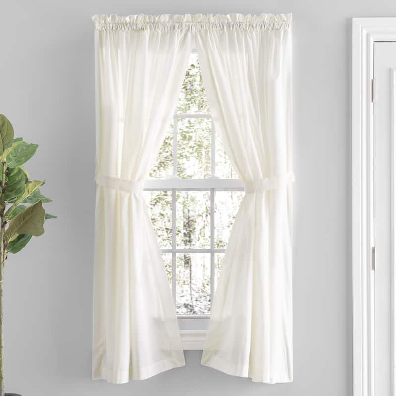 Simplicity Hemstitch 100% Cotton Rod Pocket Tailored Panel Pair with Tiebacks or Tailored Valance - 80"W x 72"L Tailored Pair - Natural