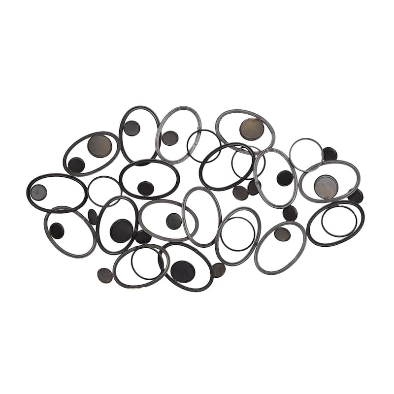 Silver Metal Overlapping Oval Geometric Home Wall Decor with Round Mirrored Accents