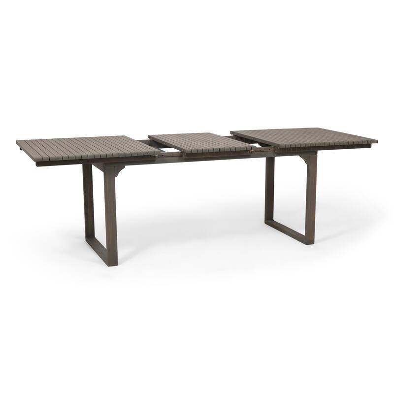 Expandable Acacia Wood Dining Table with Slat Top and U Shaped Legs Outdoor Patio