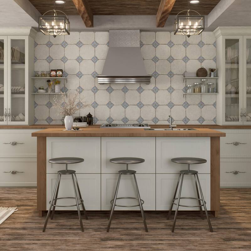 Merola Tile Kings Field Blue 17-3/4" x 17-3/4" Porcelain Floor and Wall Tile - Case (5 Tiles)