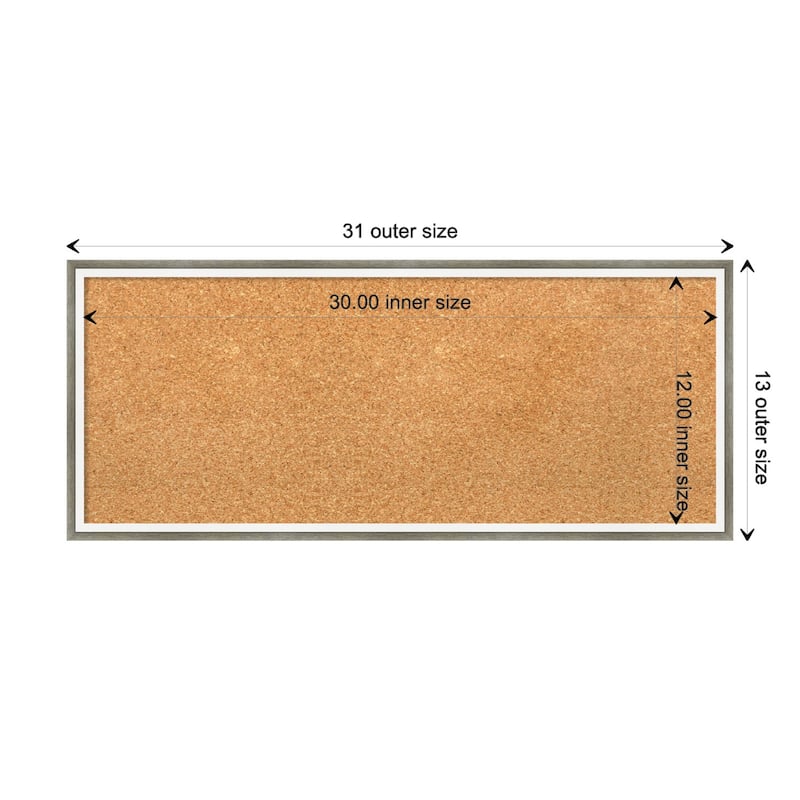 Lucie Wood Framed Natural Corkboard Bulletin Board - Lucie Silver White - Board Size 30x12