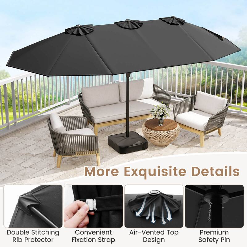 Costway 15FT Double-Sided Twin Patio Umbrella Outdoor Market W/ Crank