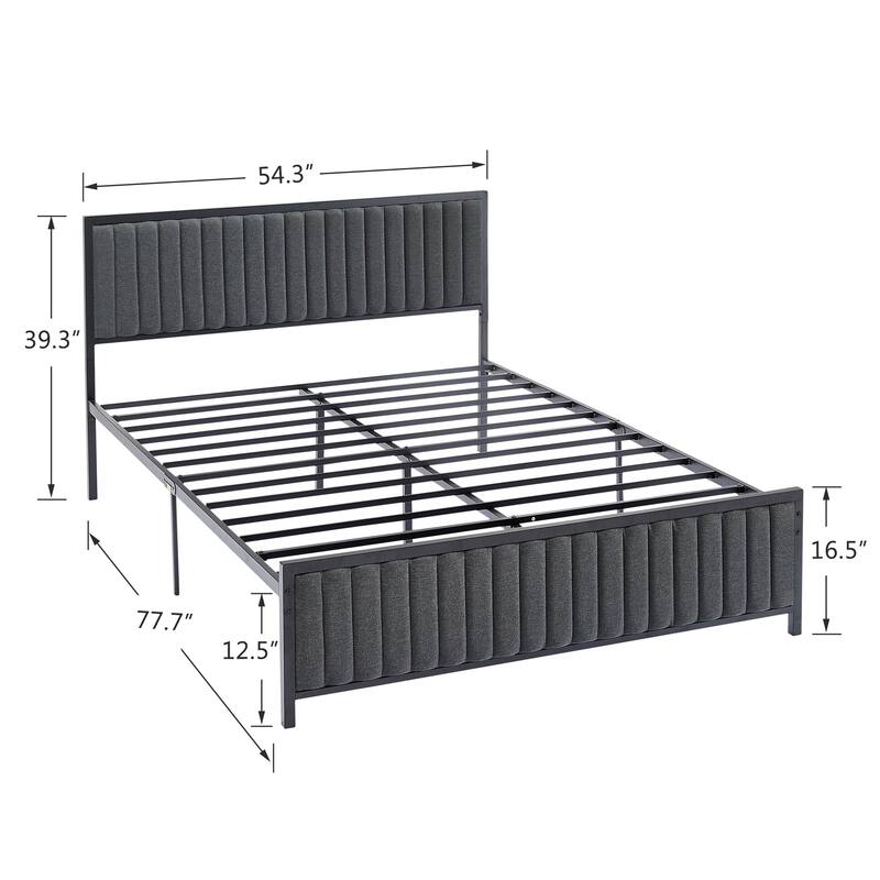 Javlergo Bed Frames with Upholstered Tufted Headboard and Footboard, Heavy Duty Steel Slats Platform, No Box Spring Needed