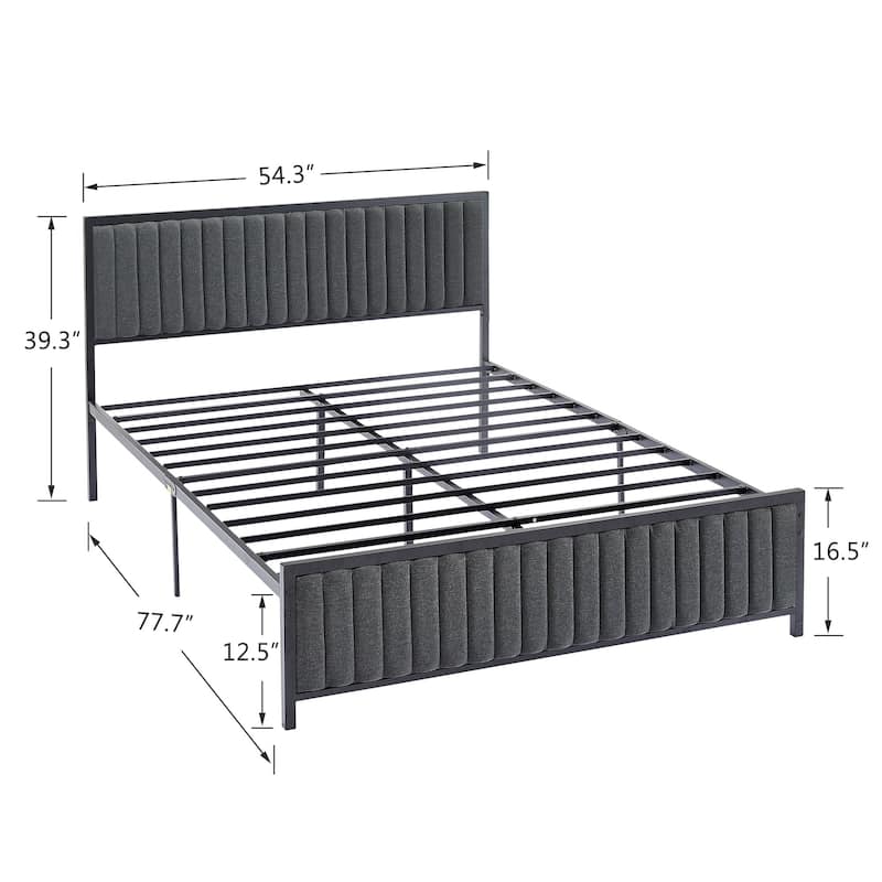 VECELO Upholstered Bed Frame with Tufted Headboard & Footboard, Heavy Duty Steel Slats Platform, No Box Spring Needed