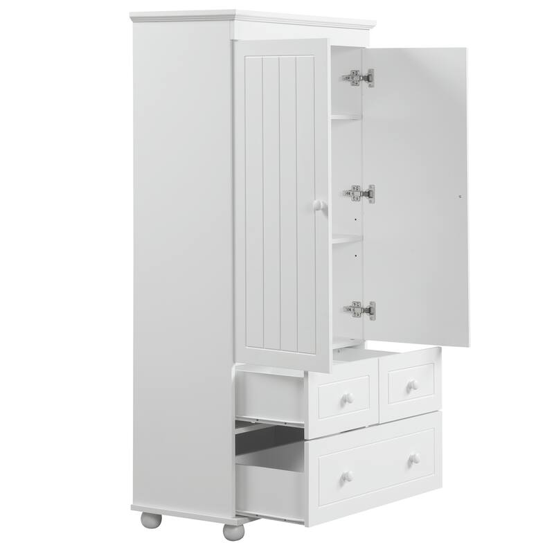 Modern Storage Cabinet with Drawers and Adjustable Shelf, Freestanding Waterproof Pantry Cabinet Floor Cabinet