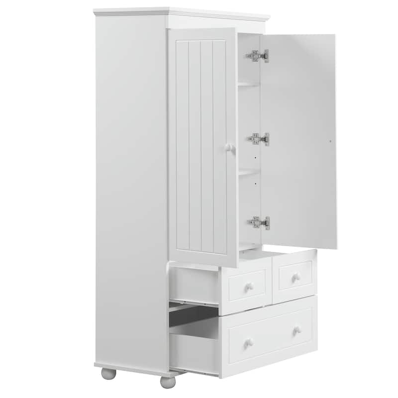 Versatile Freestanding Vertical Stripe Storage Cabinet with Cnclosed 2 Doors Cabinet, 3 Drawers and Adjustable Shelf