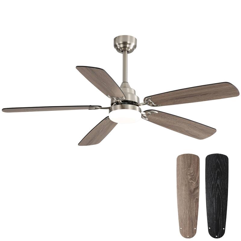 52 inch Ceiling Fan with Remote,Flush Mount and Downrd Mount,Dual Blade Finish,3CCT LED Light,Plywood Blades - 52 inches - 52 inches - Nickel with Dual Blades - Remote