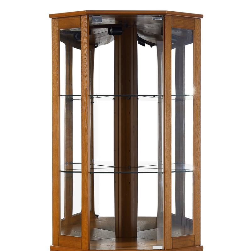 6 Adjustable Shelves Corner Curio Display Cabinet with Mirrors (Light Bulb Not Included)