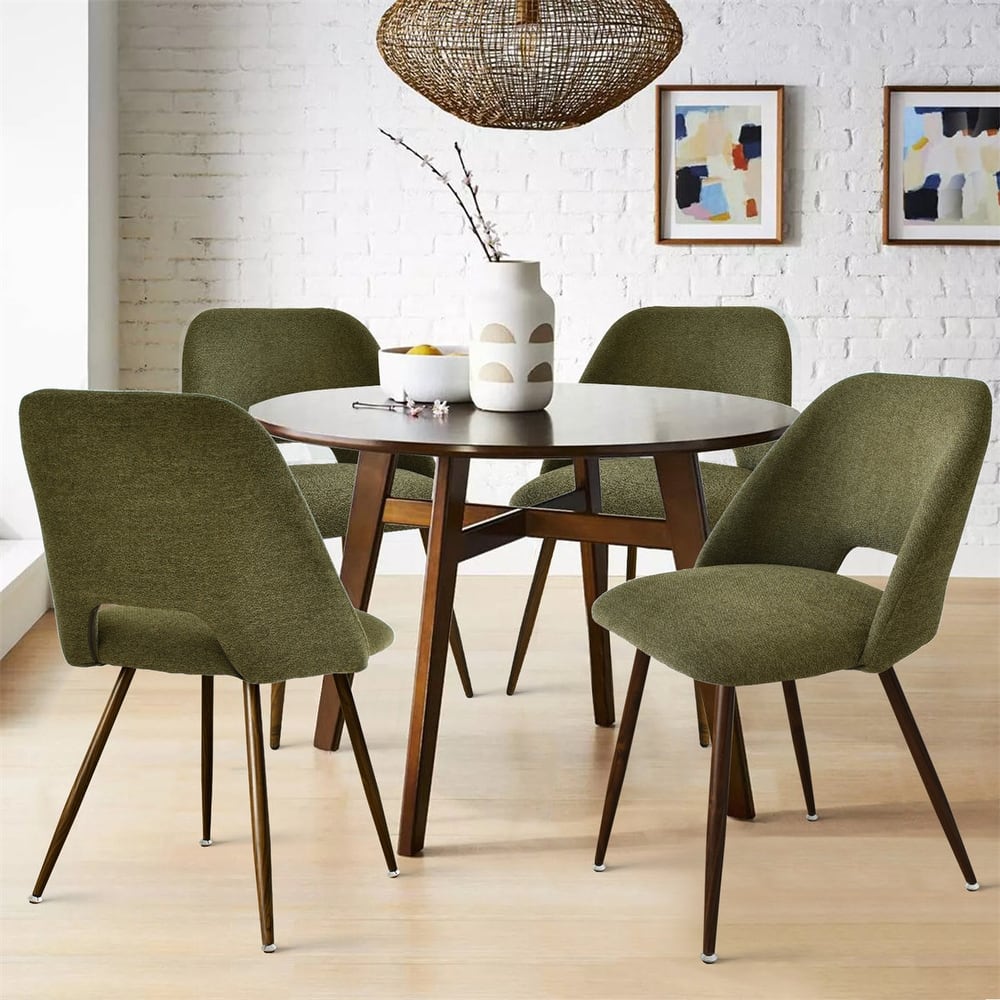 Upholstered Cutout Back Dining Chair with Walnut Leg(Set of 4)