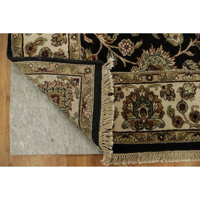 Hand Knotted Oriental 100% Wool Carpet Traditional All-Over Black Agra Area Rug - 9' 2'' X 6' 2''