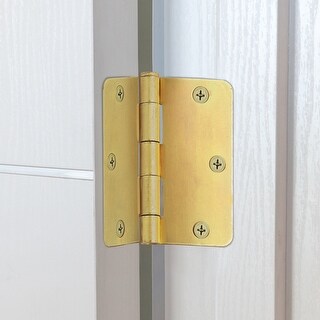 Design House 6-Hole 3.5-inch X 3.5-inch 1/4-inch Radius Door Hinge Satin Nickel 10 Pack