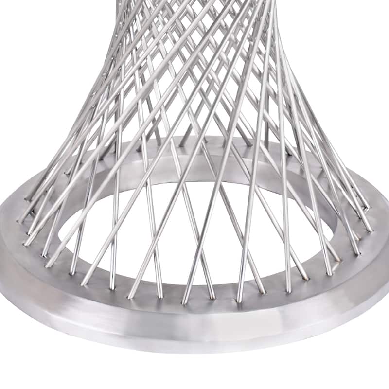 Round Glass Top Dining Table with Metal Mesh Base, Silver