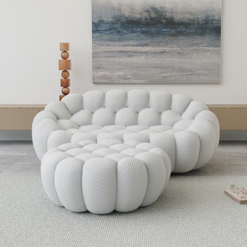 3D Honeycomb Fabric Upholstered Bubble Sofa Modern Loveseat with Ottoman