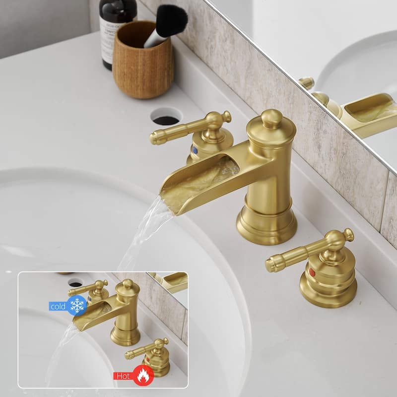 Modern 2 Handle 8 Inch Bathroom Sink Faucet with Pop up Drain, Double Lever Handle, Anti Fingerprint, 3 Hole