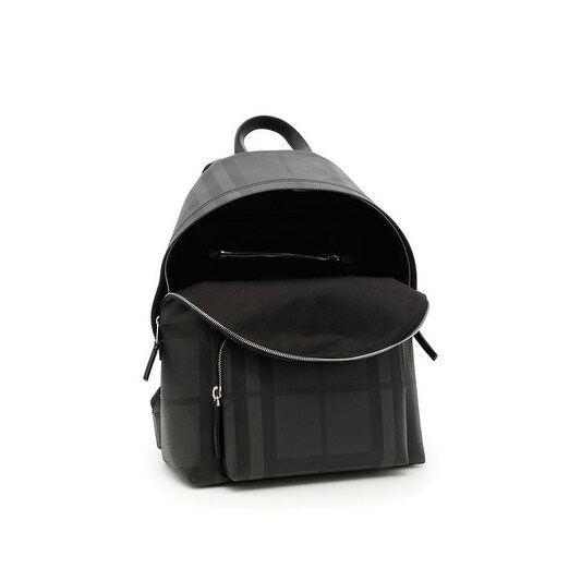 london check and leather backpack