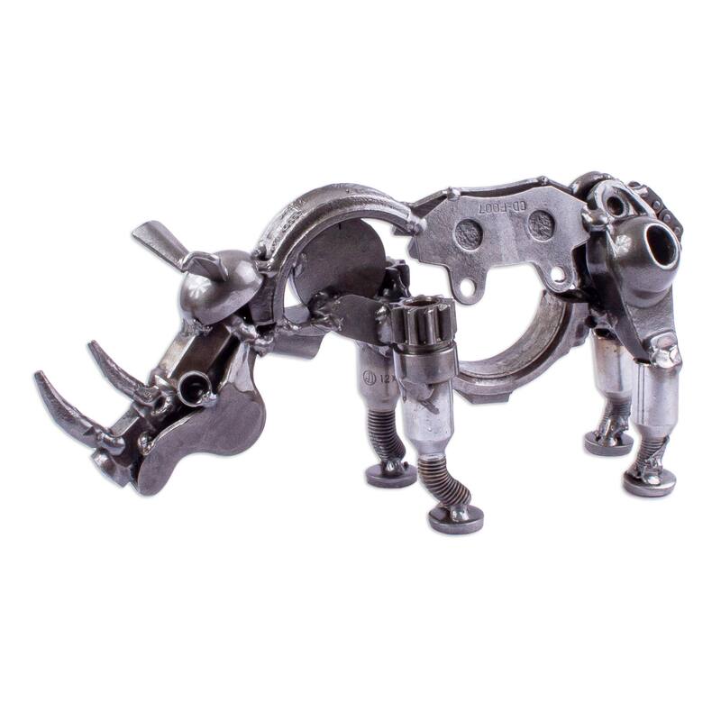 Novica Handmade Rustic Baby Rhino Upcycled Auto Part Sculpture