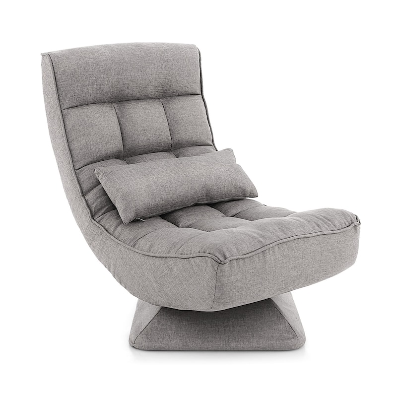 Polyester Swivel Floor Chair with 5-Position Adjustable Recline and Lumbar Pillow - Grey