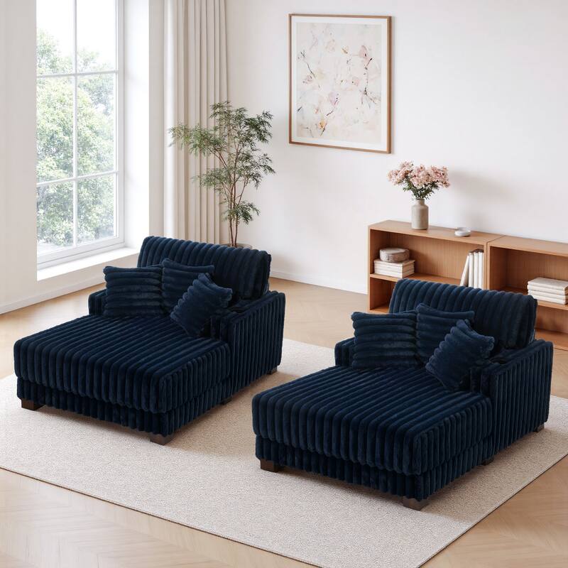 2-Piece Flannel Chaise Lounge Sofa Bed Set with Cup Holder