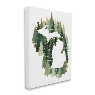 Stupell Michigan State Outline Green Pine Tree Forest Canvas Wall Art ...