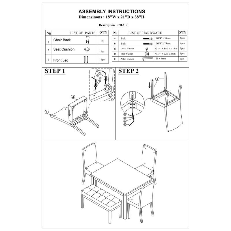 Classic Stylish Espresso Finish 5pc Dining Set Kitchen Dinette Faux Marble Top Table Bench and 3x Chairs Faux Leather Cu