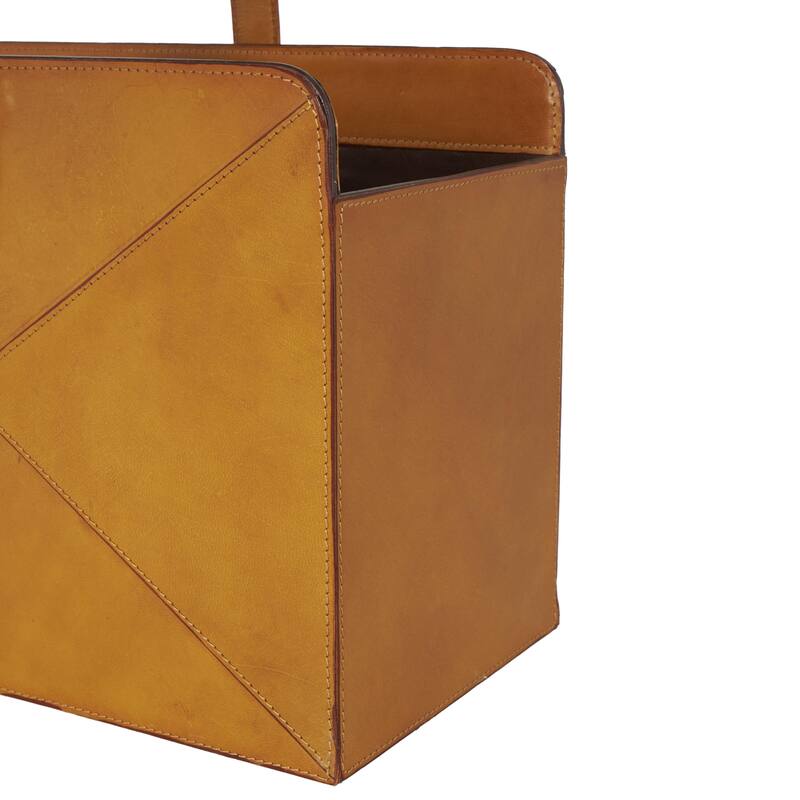 Brown or Black Leather Handmade Box Style Single Slot Decorative Magazine Holder with Detail Stitching and Curved Buckle Handles