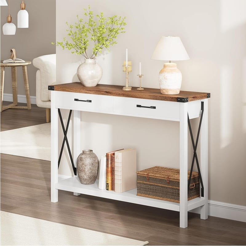 Woode Entryway Table, Sofa Table with Storage,with 2 Drawers