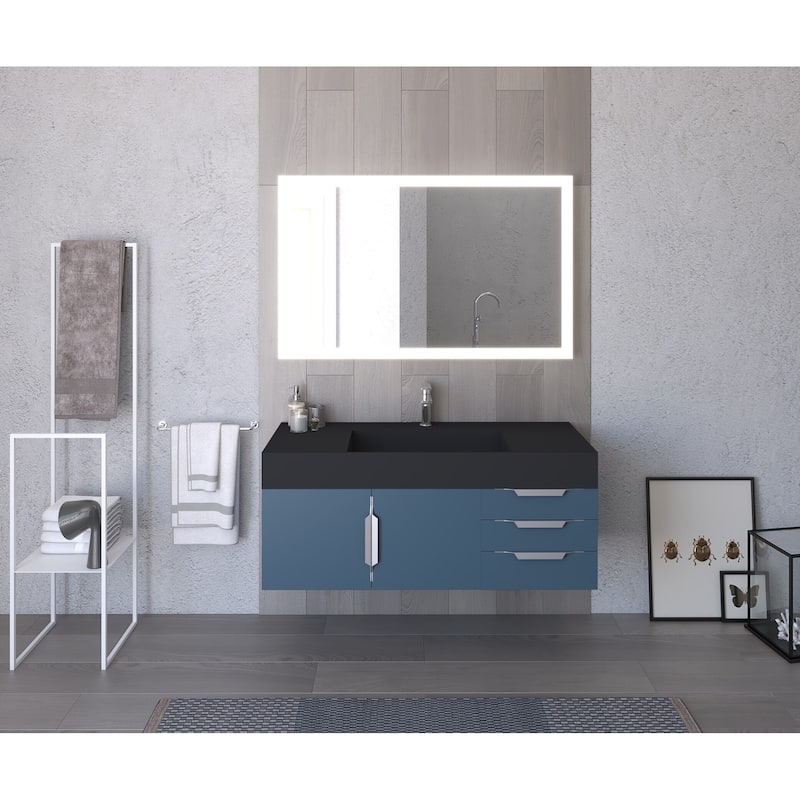 Amazon 48" Wall Mounted Bathroom Vanity Set w/ Black Top