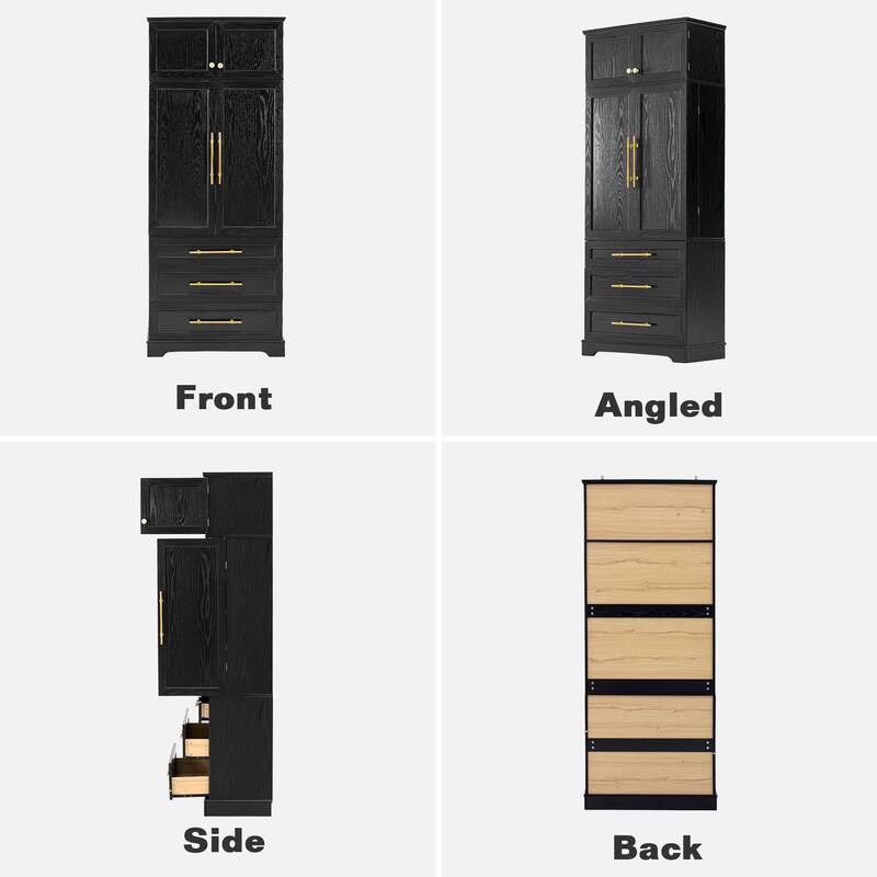 Freestanding Pantry Cabinet, Tall Storage Cupboard with 8 Door Shelves, 3 Adjustable Shelves, 3 Large Drawers, Kitchen Hutch