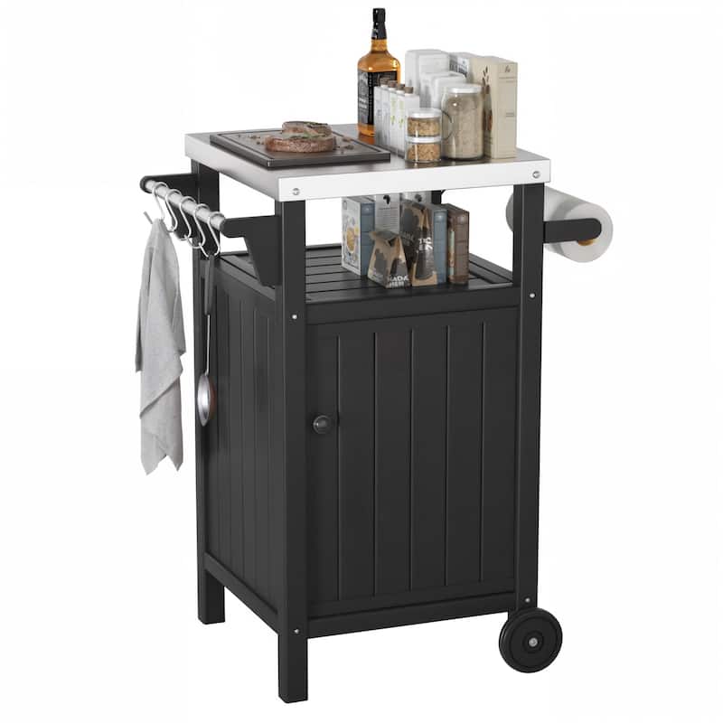 Barbecue/Grill Side Table Trolley, Outdoor Prep Dining Table Serving Cart with 304 Stainless Steel Top-HDPE