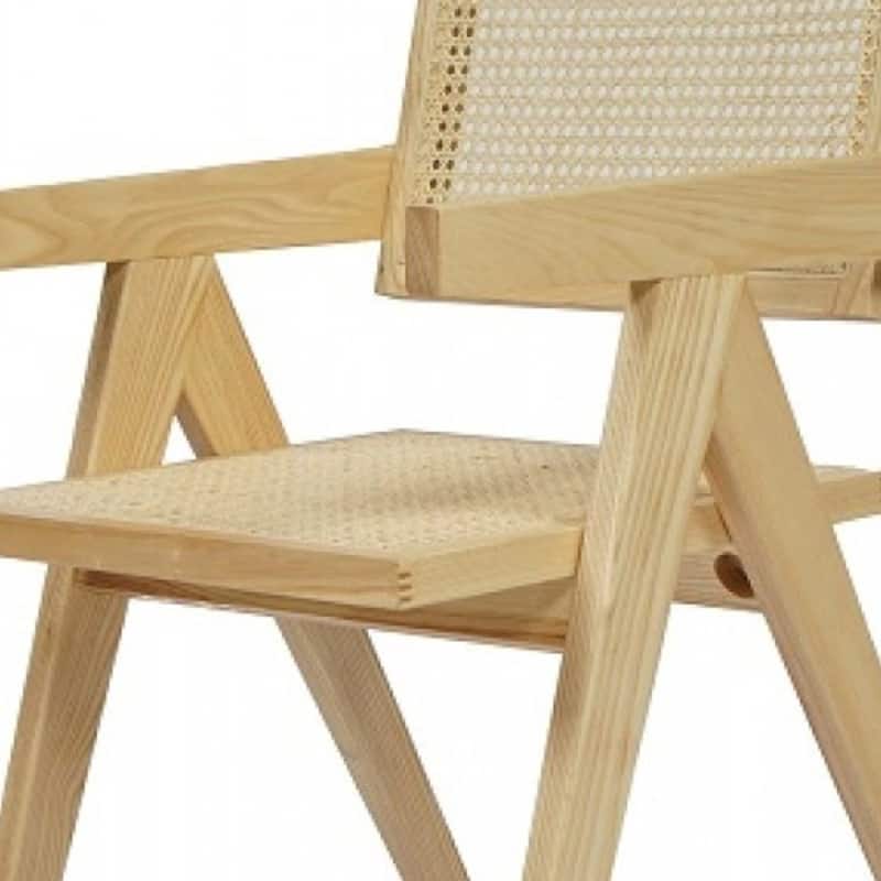 Modern Rattan Dining Armchair with Solid Wood Legs and Open Back for Dining Room or Living Room - 21"L x 22"W x 31"H