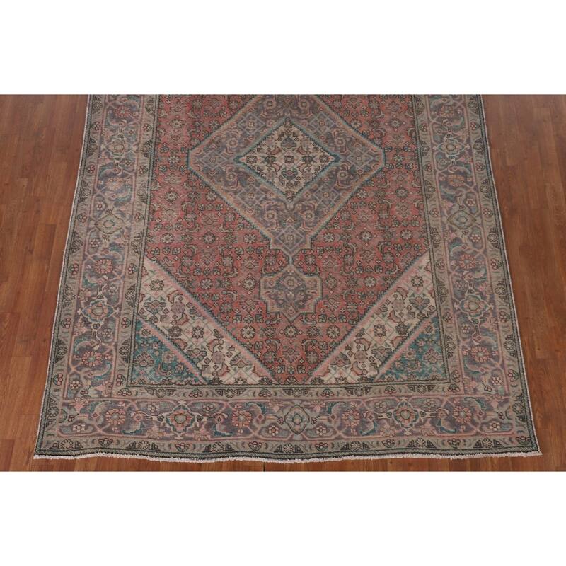 Distressed Tabriz Persian Antique Area Rug Handmade Wool Carpet - 6'9"x 9'7"