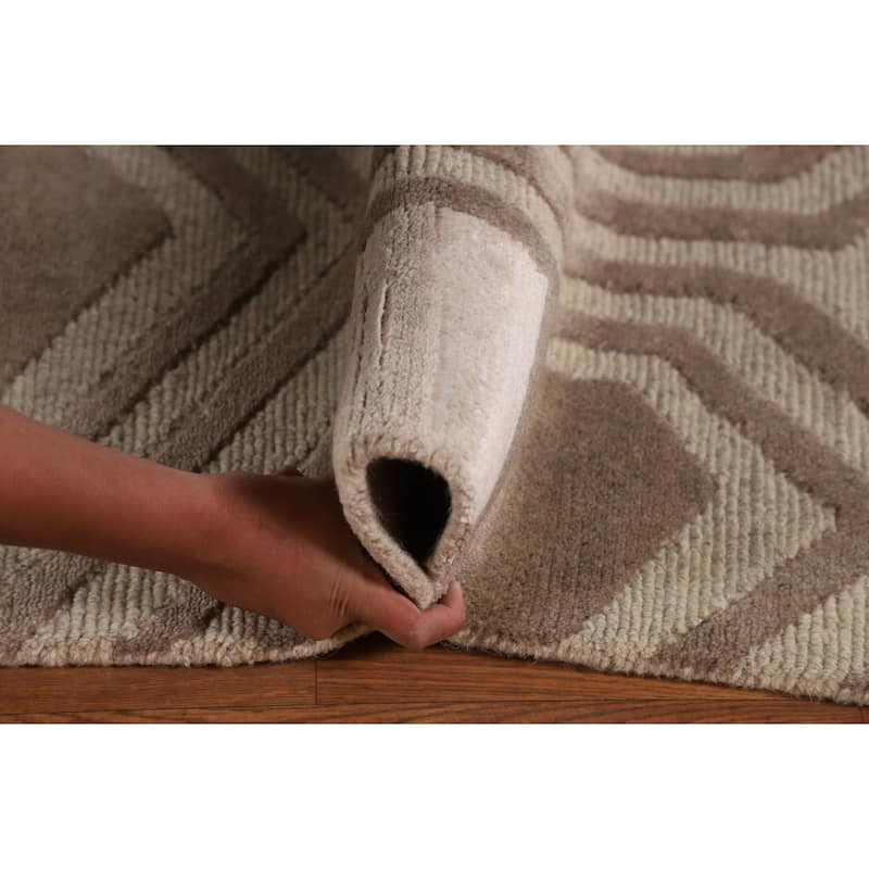 Geometric Indo Modern Area Rug Handmade Wool Carpet - 8'11"x 11'9"