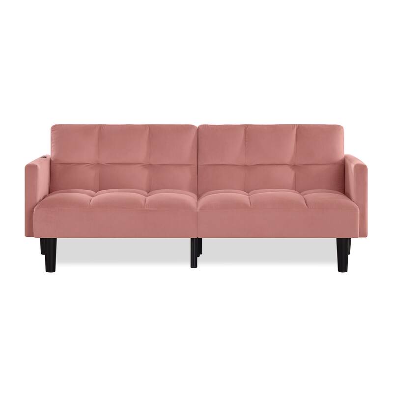 Roomfitters Velvet Futon Couch Convertible Folding Sofa Bed Tufted Couch for Apartment